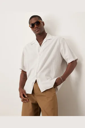 SELECTED Revere collar linen blend shirt in white stripes