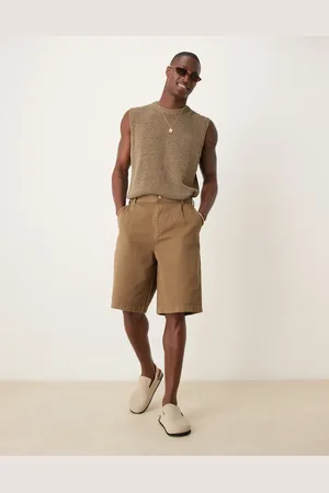 ASOS Long length jorts with pleats and double darts in -Grey