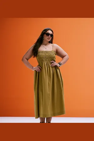 ASOS ASOS DESIGN Curve shirred bust cotton sateen maxi dress in -Green