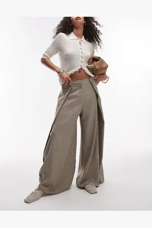 Topshop Premium wrap around extreme wide leg tailored pants in -Neutral