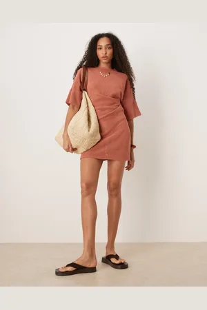 ASOS Crochet t-shirt tuck mini dress in -Orange