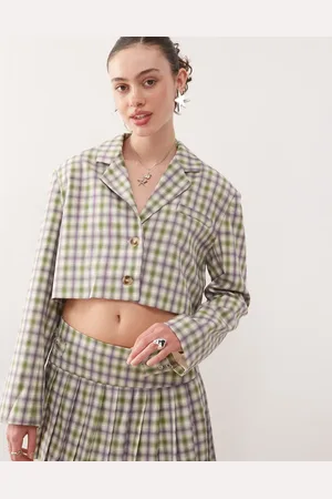 COLLUSION Tailored 90s crop blazer in check (part of a set)-Multi
