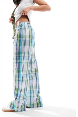 Cotton On Cotton On checked boyfriend boxer pants in blue and green