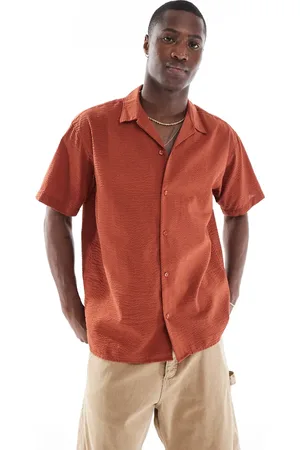 JACK & JONES Revere collar shirt in seersucker dirt red