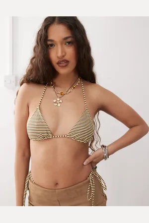 Motel Pami striped bikini top in brown