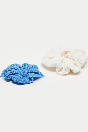& OTHER STORIES 2 pack large textured hair scrunchies in white and blue