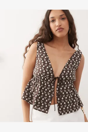 Motel Rolia broderie tie-front halter top in