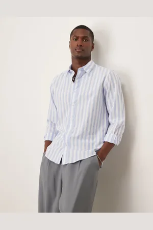 SELECTED Long sleeve linen shirt in light blue stripe