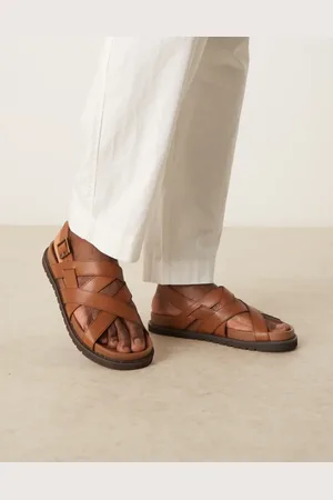 ASOS Cross over strap sandals in leather-Brown