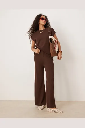 ASOS Knitted slub pants in (part of a set)-Brown
