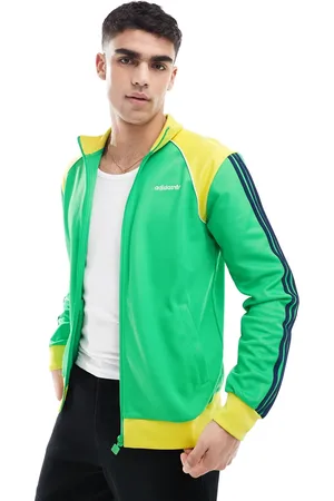 adidas Track top in green and yellow