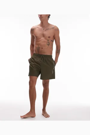 Tommy Hilfiger Side logo drawstring swim shorts in khaki green
