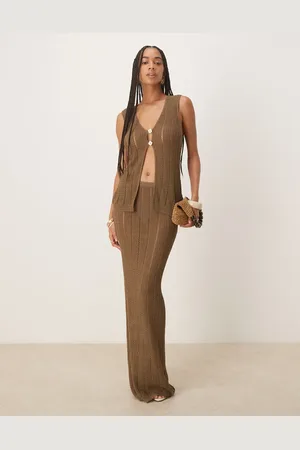 Six Stories Crochet maxi skirt in (part of a set)-Brown