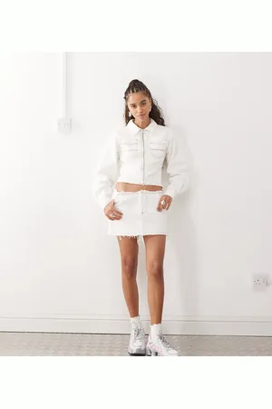 COLLUSION Raw hem denim mini skirt in -Neutral