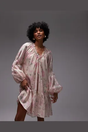 & OTHER STORIES Semi sheer mini dress with volume sleeves in floral print-Neutral