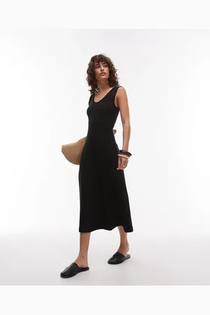 ARKET Compact rib sleeveless midi dress in black