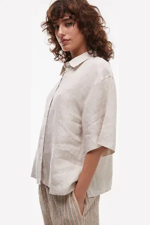 ARKET Short sleeve linen shirt in beige-Neutral