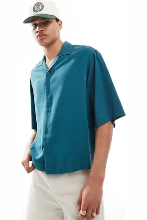 ASOS Oversized revere boxy shirt in teal-Green