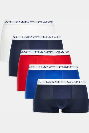 GANT 5 pack trunks with logo waistband in navy blue red white