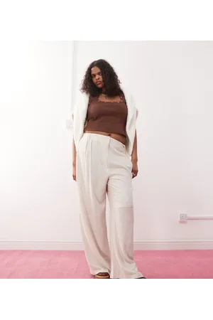 COLLUSION Plus tailored linen blend pants in -Neutral