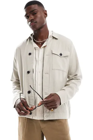 Threadbare Linen rich button down jacket in -Neutral