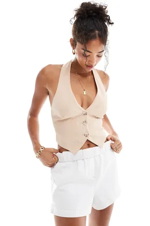 Miss Selfridge Halter waistcoat in pinstripe-Neutral