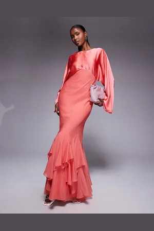 ASOS Cape sleeve godet maxi dress in -Orange