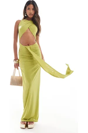 Murci Drape detail cut out high neck maxi dress in -Green
