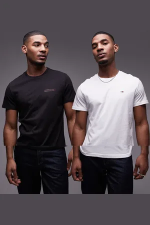 Tommy Hilfiger 2 pack slim logo t-shirts in black / off white