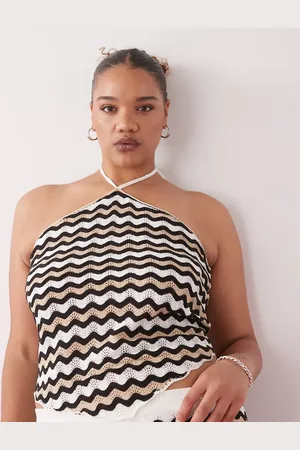 Noisy May Crochet halter top in black & beige wave (part of a set)-Neutral