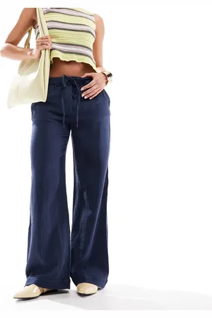 Pull&Bear Textured crinkle wide leg pants in