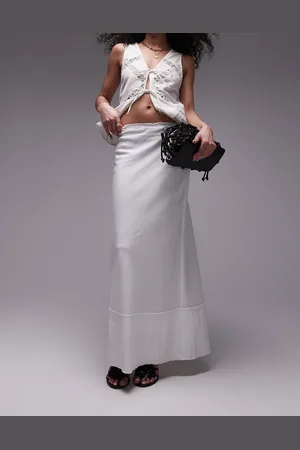 Topshop Linen raw edge trim bias maxi skirt in white