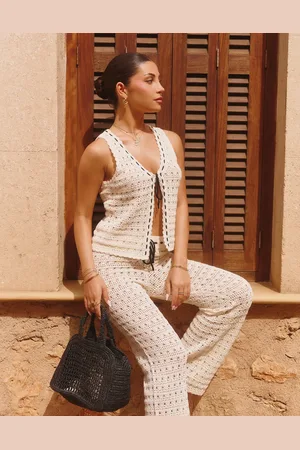 The Frolic X Lydia Kara exclusive crochet contrast thread trim beach waistcoat top in (Part of a set)-White