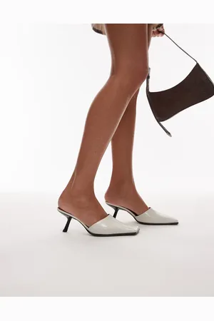 Topshop Premium Dante leather square toe heeled mules in