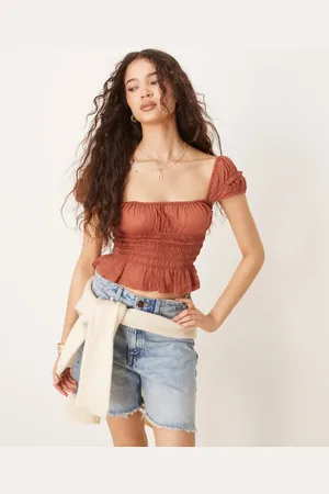 Free People Sweet On You ruched top in rust-Blue