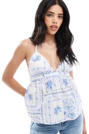 Hollister Halterneck open back sleeveless top in white and blue florals