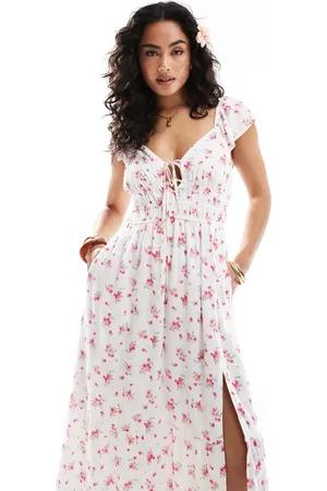 Hollister Short sleeve milkmaid midi slit dress in