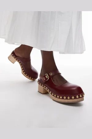 & OTHER STORIES Wooden sole heeled clogs in dark burgundy red