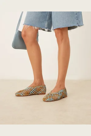 ASOS Linus clean ballet flats in blue and natural weave mix-Multi