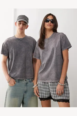 Reclaimed Unisex acid wash cropped boxy t-shirt in -Grey