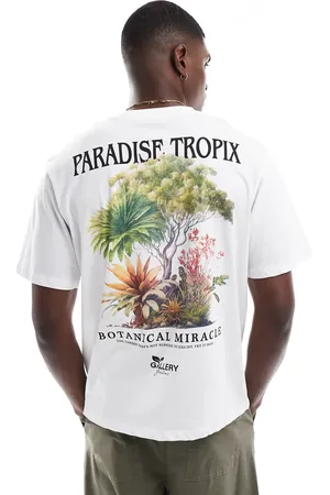 JACK & JONES Oversized back print t-shirt with tropix print-White