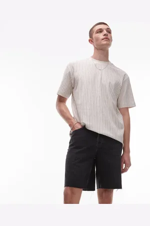 Topman Denim straight leg shorts with raw hem in