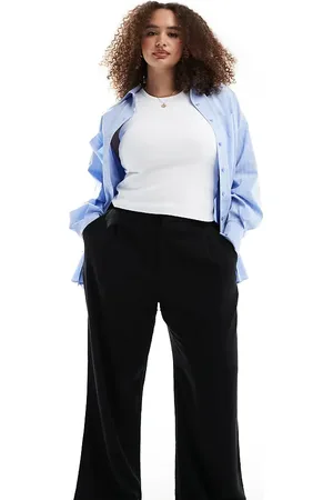ASOS ASOS DESIGN Curve relaxed straight leg pants with linen in