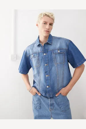 COLLUSION Denim boxy shirt in mid wash-Blue