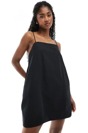 Monki Cotton poplin mini dress with tie straps in