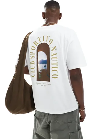 JACK & JONES Oversized back print t-shirt with window sea print-White