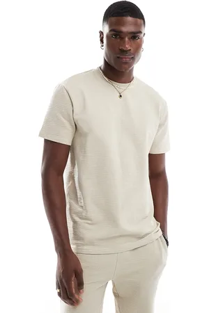 Only & Sons Short sleeve waffle t-shirt in cream (part of a set)-Neutral