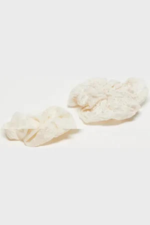& OTHER STORIES 2 pack floral embroidery hair scrunchies in white and beige-Neutral