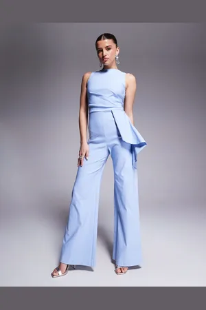 Vesper Bengaline high neck drape side detail wide leg jumpsuit in