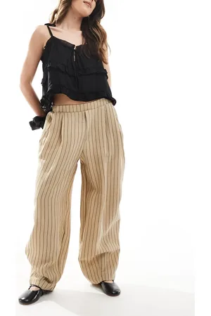 Bershka Wide leg linen look pants in stripe